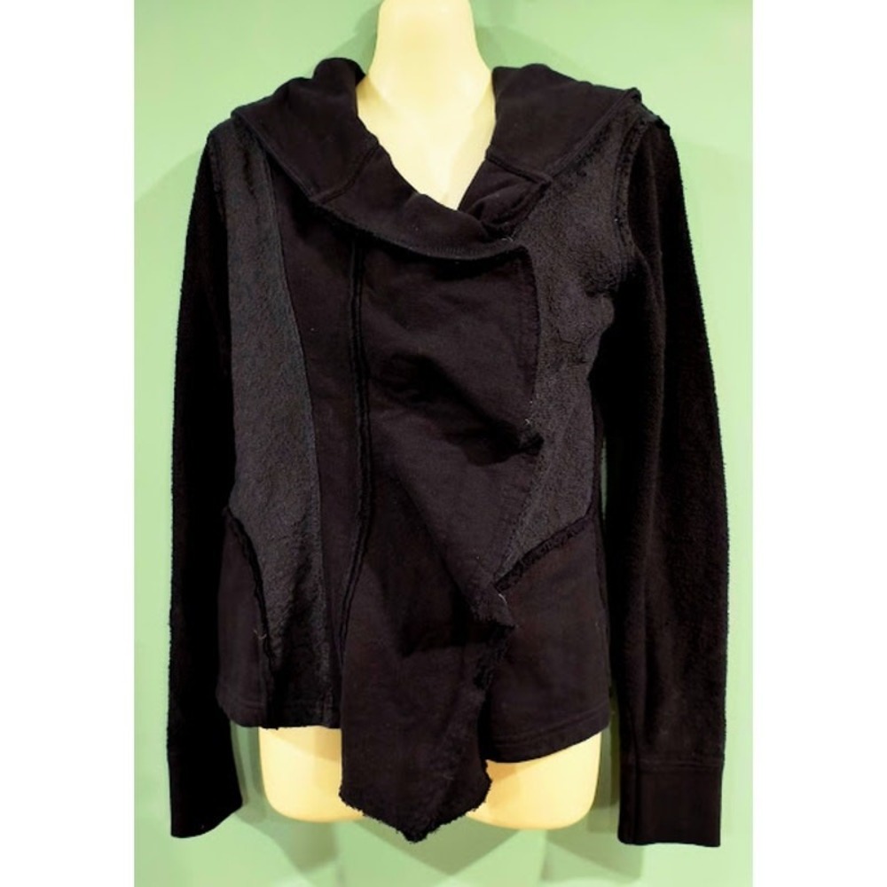 Free People Black Multi Fabric Hooded Jacket with Ruffled Front, Sz XS